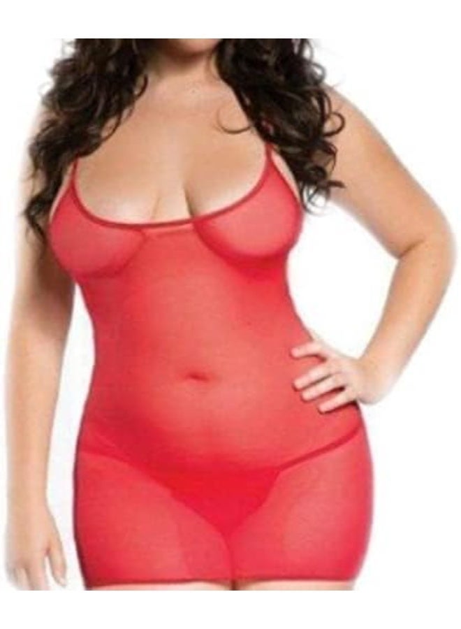 Lingerie Big Size playsuits, short, elegant nightgown, women's babydoll lingerie, red sheer, code 44 - Image 1